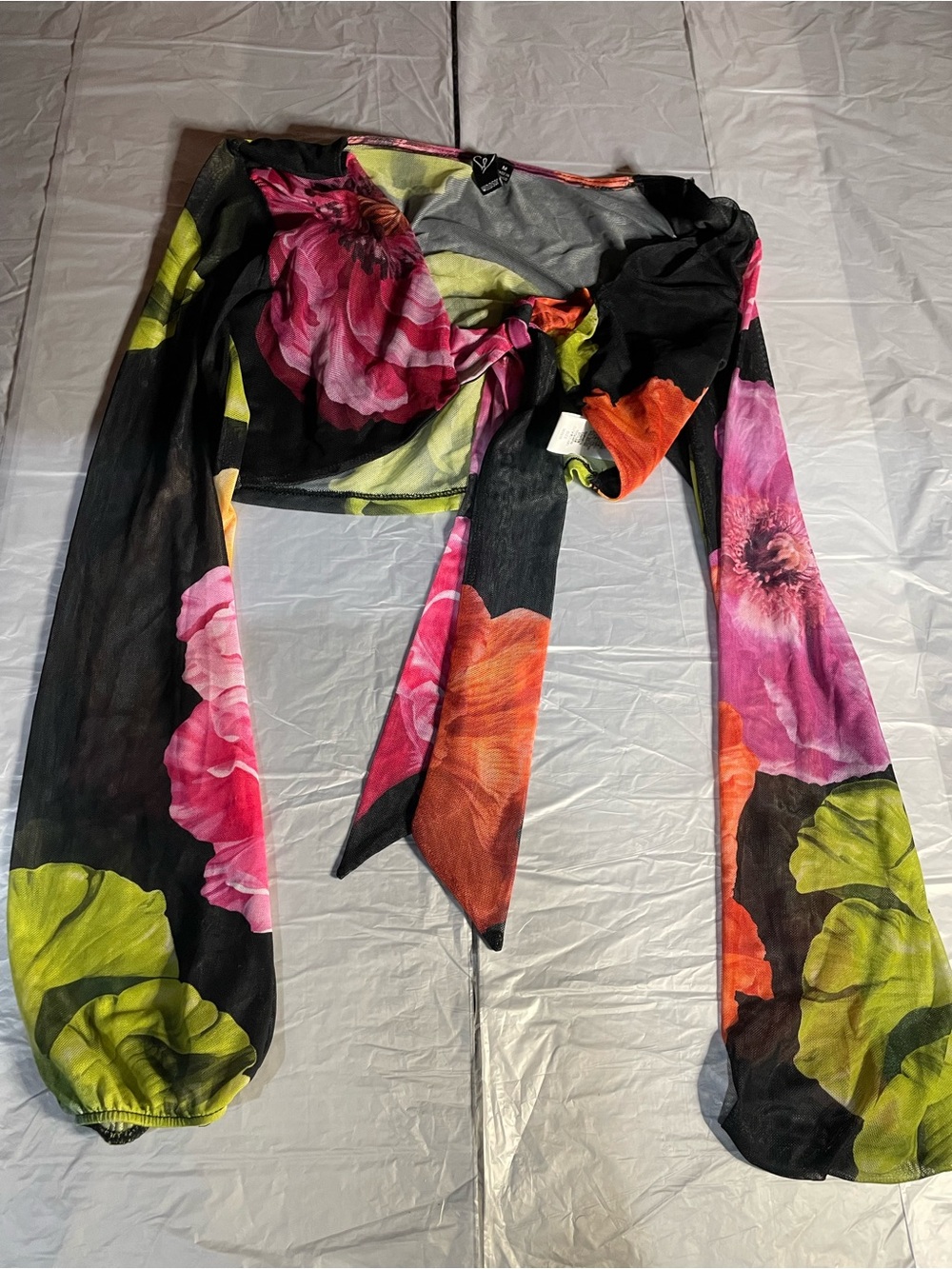 Windsor Floral Mesh Crop Top Womens M Multi New Twist Front Floral See Through